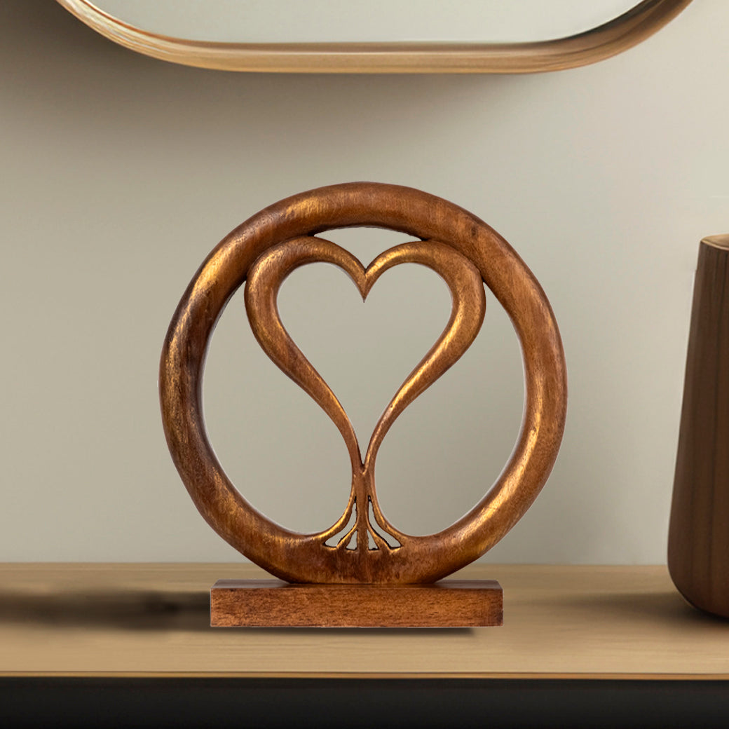 Solid Wood Heart Sculpture - Unique Gift from Daughter, Son, Husband - Perfect for Home, Mantel, Fireplace, and Foyer Decor - Tabletop Accent - Decozen