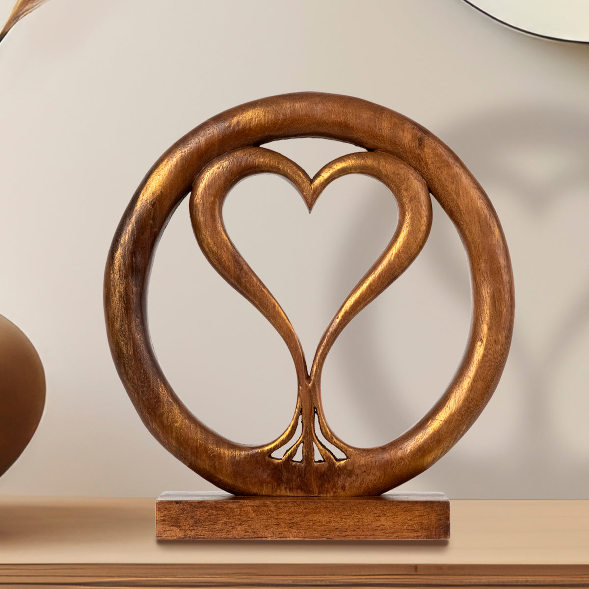 Solid Wood Heart Sculpture - Unique Gift from Daughter, Son, Husband - Perfect for Home, Mantel, Fireplace, and Foyer Decor - Tabletop Accent - Decozen