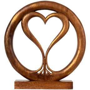Solid Wood Heart Sculpture - Unique Gift from Daughter, Son, Husband - Perfect for Home, Mantel, Fireplace, and Foyer Decor - Tabletop Accent - Decozen