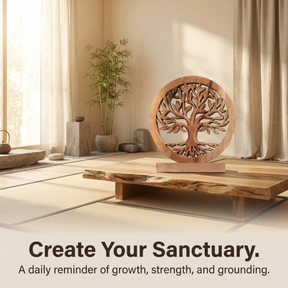 Medium Cloverly Tree of Life wooden sculpture by Decozen Luxe, featuring intricate handcrafted wooden décor art for home decoration.