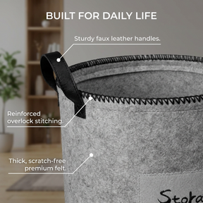 Felt Laundry Hamper - Gray Laundry Basket Set of 3 with Durable Fabric & Sturdy Handles