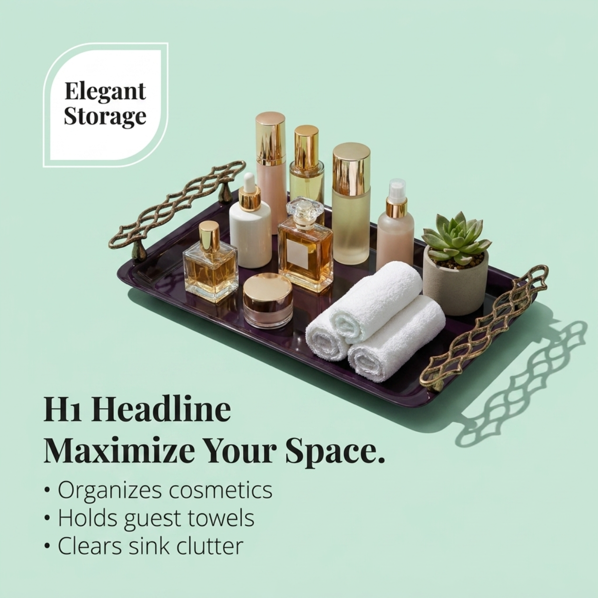 Vanity Tray – Elegant Aluminum Decorative Rectangular Bathroom Storage Solution