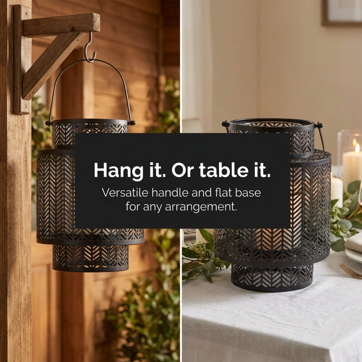 Black Hanging Candle Holder Lantern