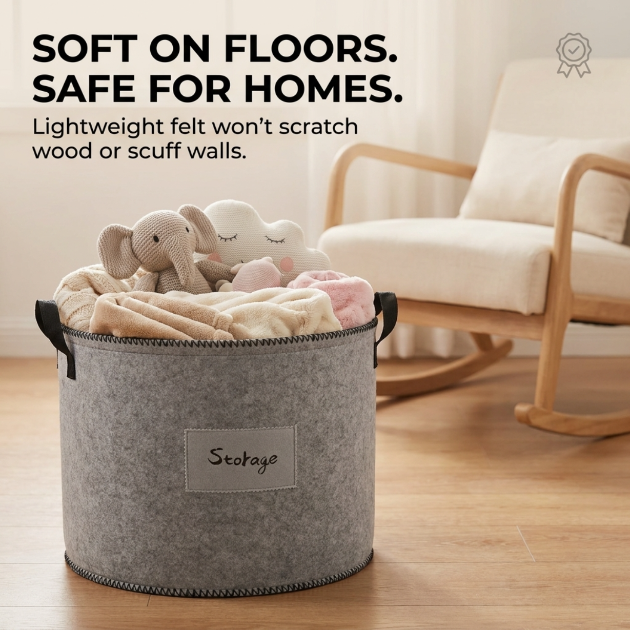 Felt Laundry Hamper - Gray Laundry Basket Set of 3 with Durable Fabric & Sturdy Handles