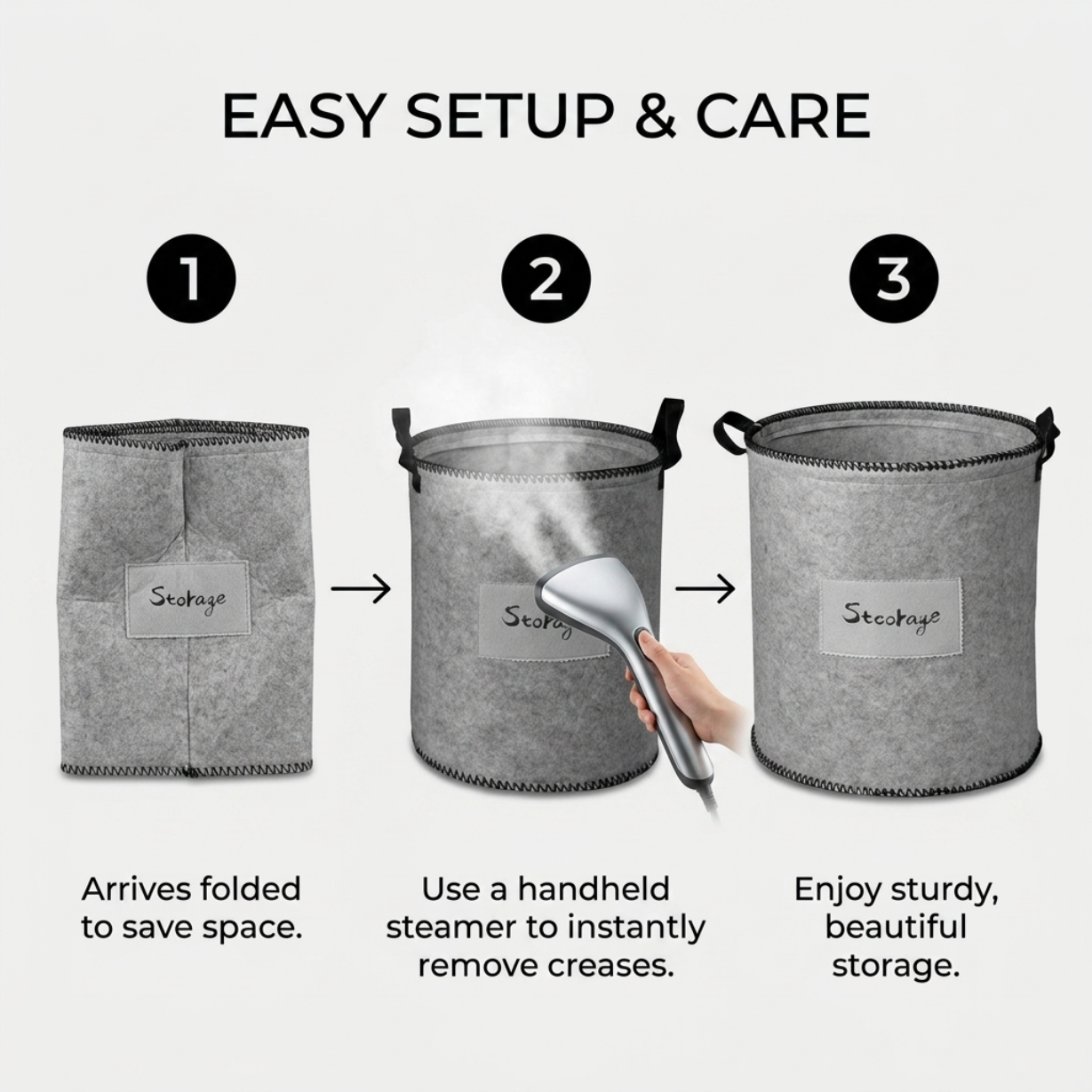 Felt Laundry Hamper - Gray Laundry Basket Set of 3 with Durable Fabric & Sturdy Handles
