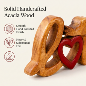 Handmade Wooden Sculpture – Solid Acacia Wood Love Word Decor, Rustic Home Accent