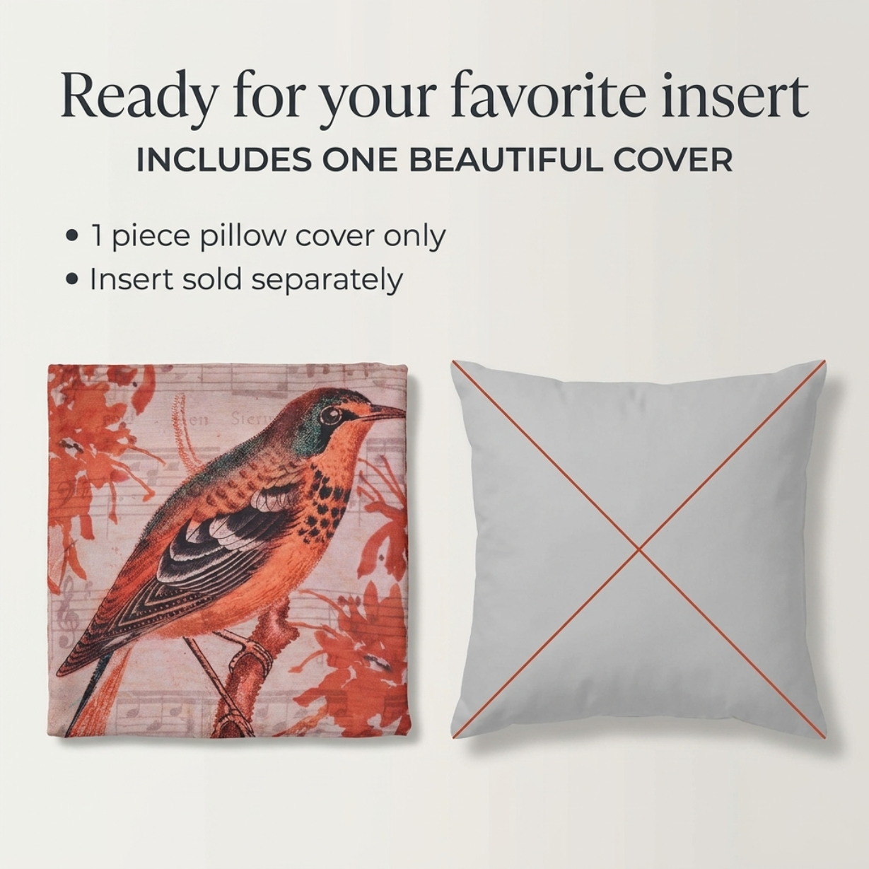 Bird Pattern Pillow Covers – 18x18 Inch Polyester Decorative Throw Pillows