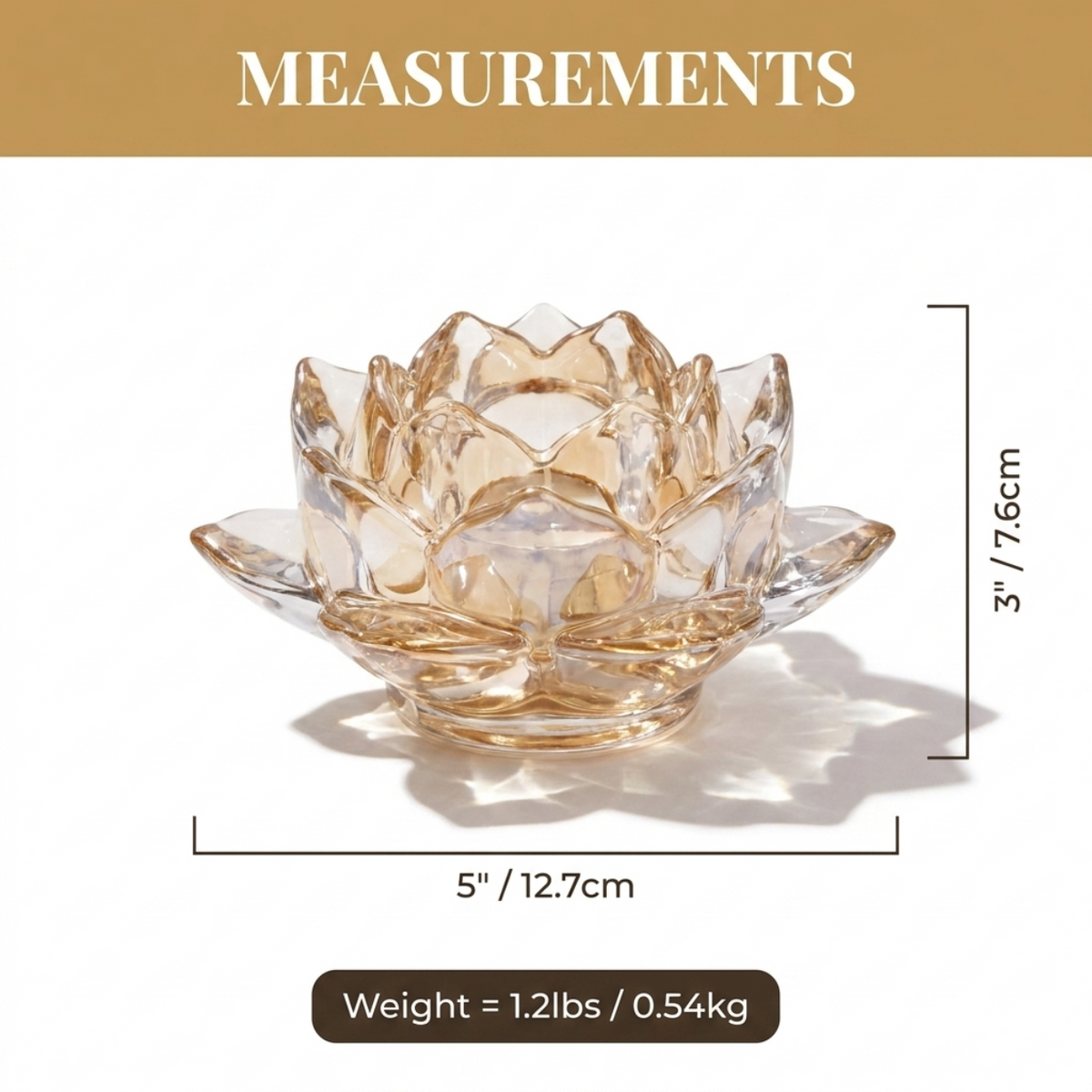 Floral Glass Candle Holder – Elegant Tea Light Holder with Gold Round Base