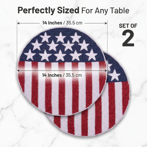 Patriotic Beaded Placemat - Round USA Flag Table Placemat with Embroidered Beadwork