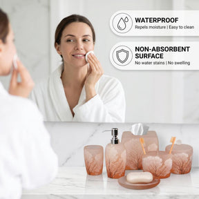 Set of six modern bathroom décor accessories from AH7005 Carruthers Collection, featuring sleek bath accessories in contemporary design.