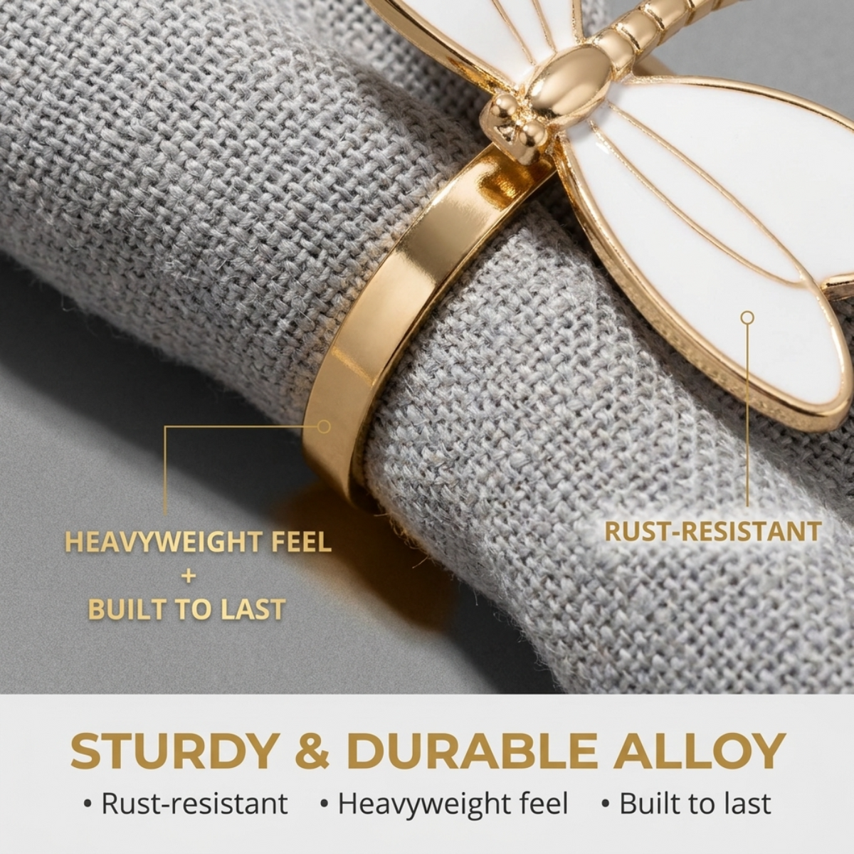 Gold Dragonfly Napkin Rings – Ivory Flight