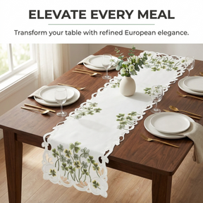 Ivory Table Runner - European Embroidery Rustic Linen Decor for Dining Tables