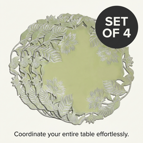 Linen Placemat Doilies - Light Green Round Embroidered Table Mats for Dining
