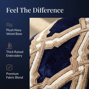 Navy Blue Throw Pillow | Embroidered Linen Cushion Cover 14 x 20 Inches