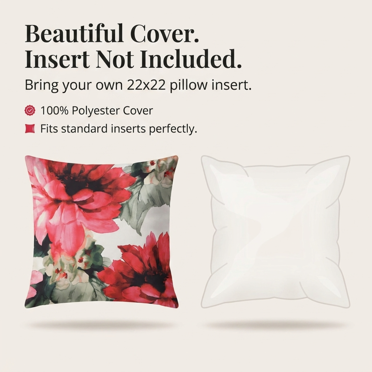 Floral Throw Pillow Covers - 22x22 Inch Decorative Printed Cushion Covers