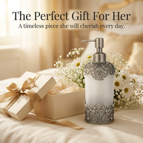 Handmade Celestia Glow lotion dispenser in modern bathroom decor, 9 oz size with stylish design and pump for soap or lotion.