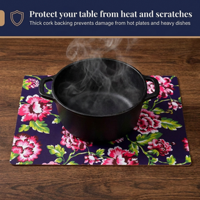 Floral Cork Placemats – Heat Resistant, Cork Backed Indoor Outdoor Mats