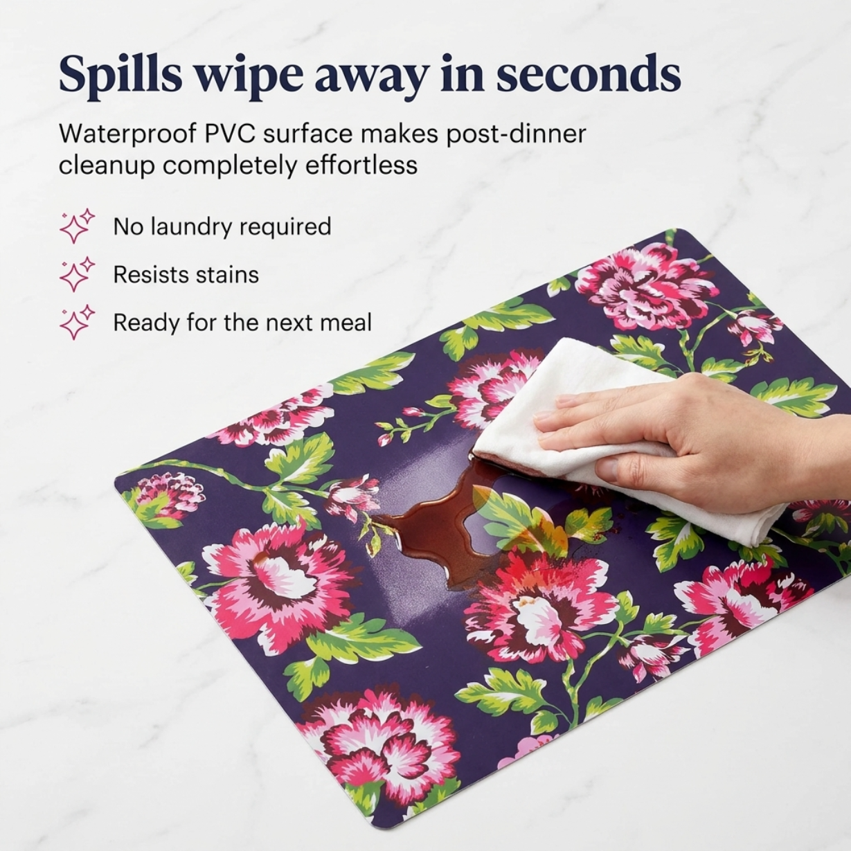 Floral Cork Placemats – Heat Resistant, Cork Backed Indoor Outdoor Mats
