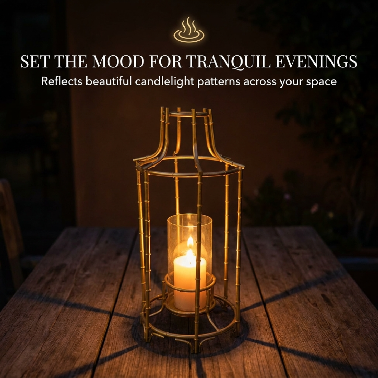 Gold Candle Holder – Modern Geometric Frame Lantern with Glass Cylinder