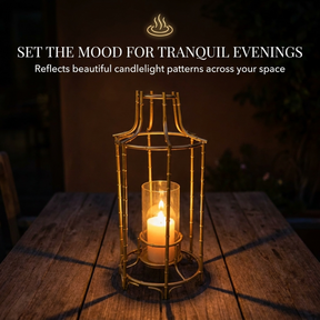 Gold Candle Holder – Modern Geometric Frame Lantern with Glass Cylinder