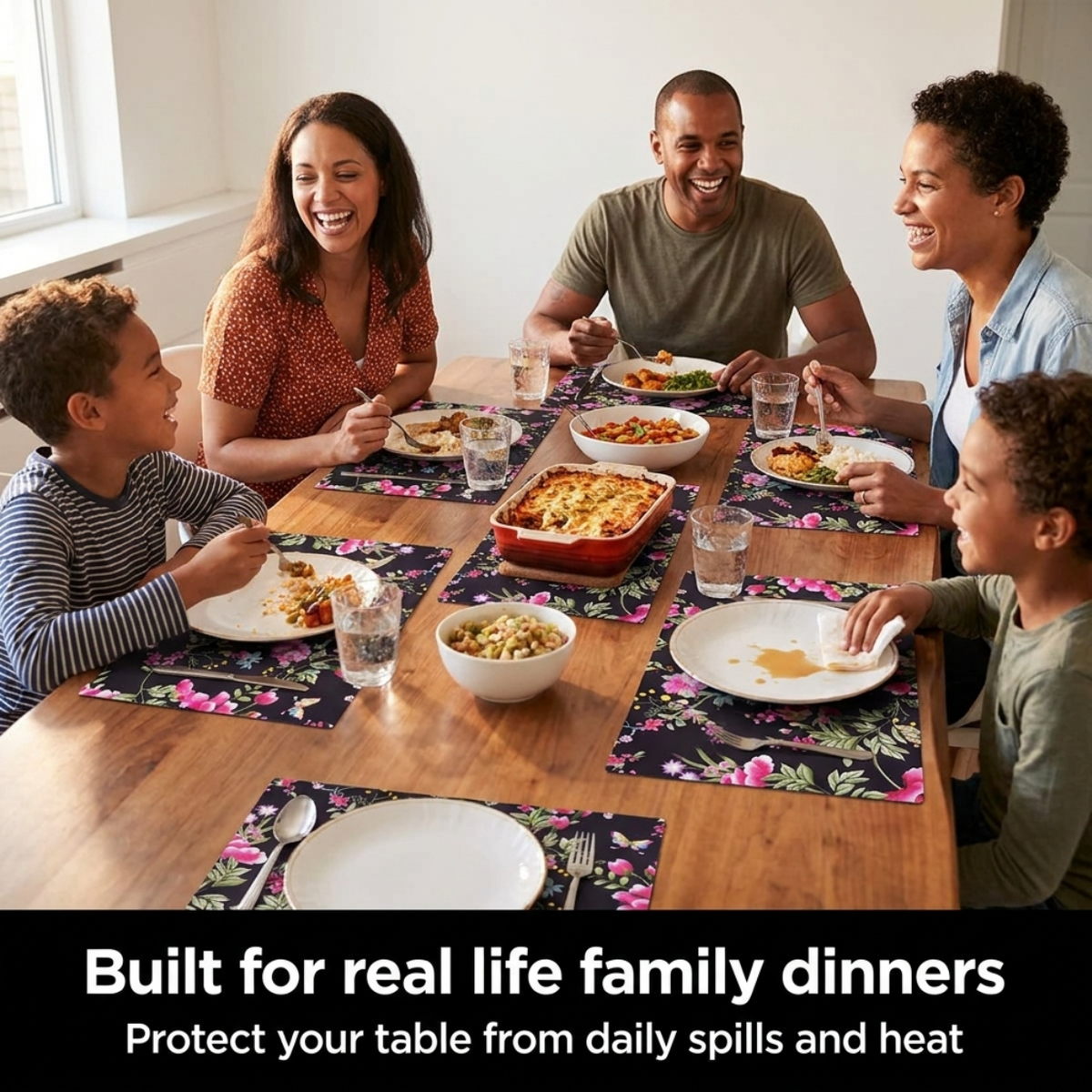 Floral Cork Placemats – Cork Backed, Heat Resistant Indoor Outdoor Table Mats