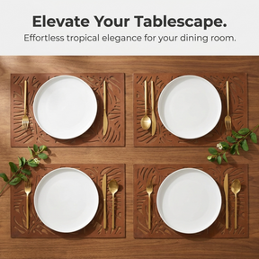 Leather Placemats - Monstera Leaf Design | Set of 6 PU Embossed Mats