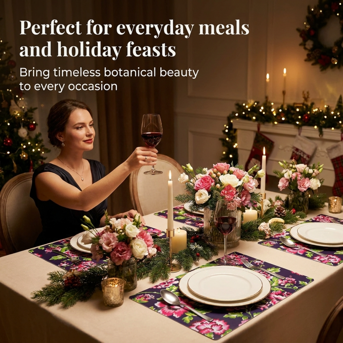 Floral Cork Placemats – Heat Resistant, Cork Backed Indoor Outdoor Mats