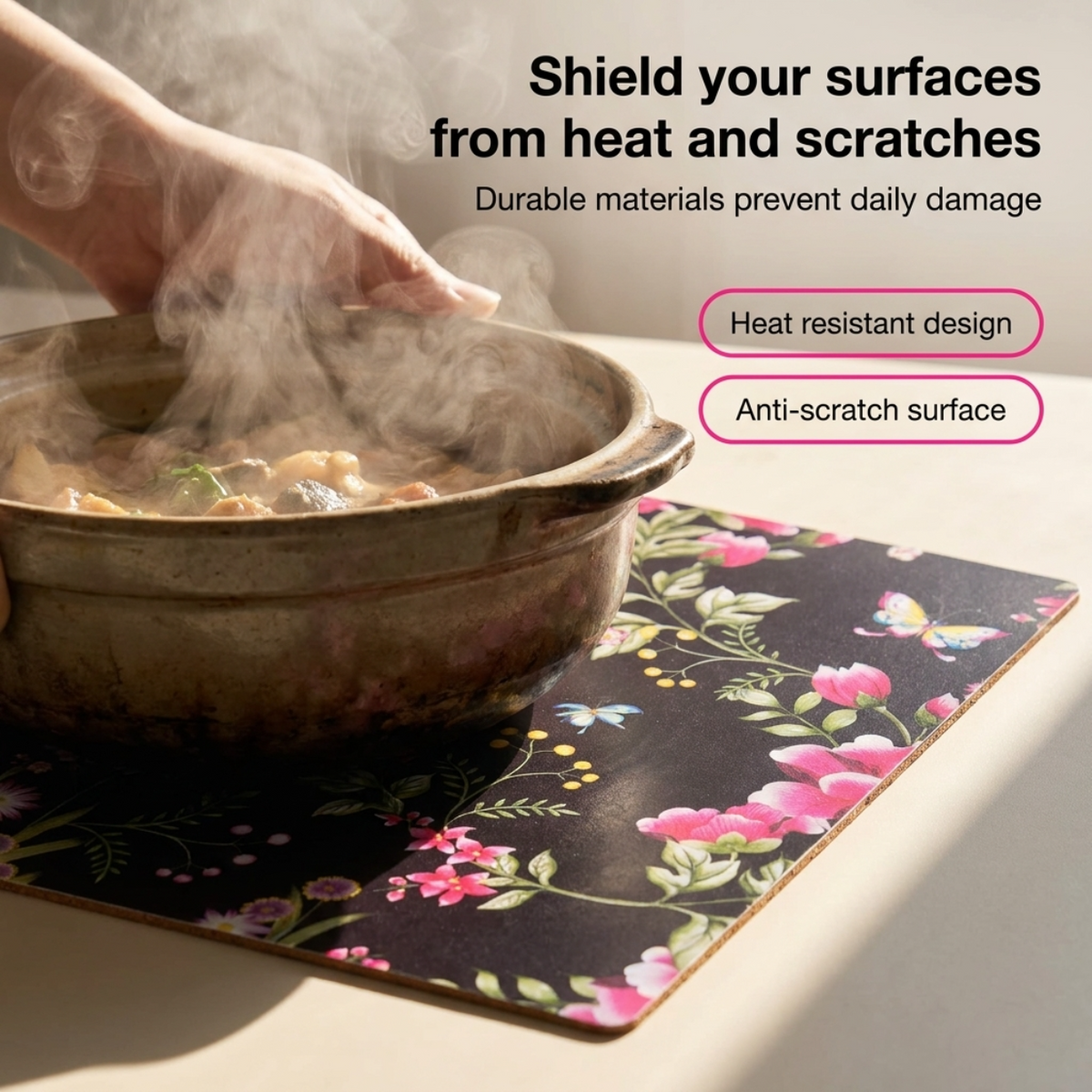 Floral Cork Placemats – Cork Backed, Heat Resistant Indoor Outdoor Table Mats