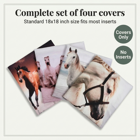 Horse Throw Pillow Set - 4 Decorative Pillow Covers 18 x 18 Inch with Zipper Closure
