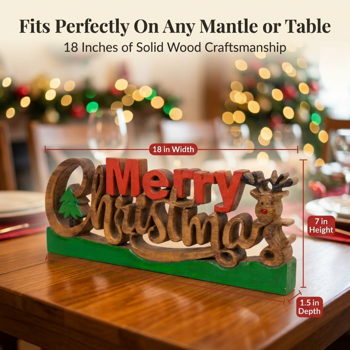 Wooden Christmas Sign – Merry Spirit, Acacia Wood