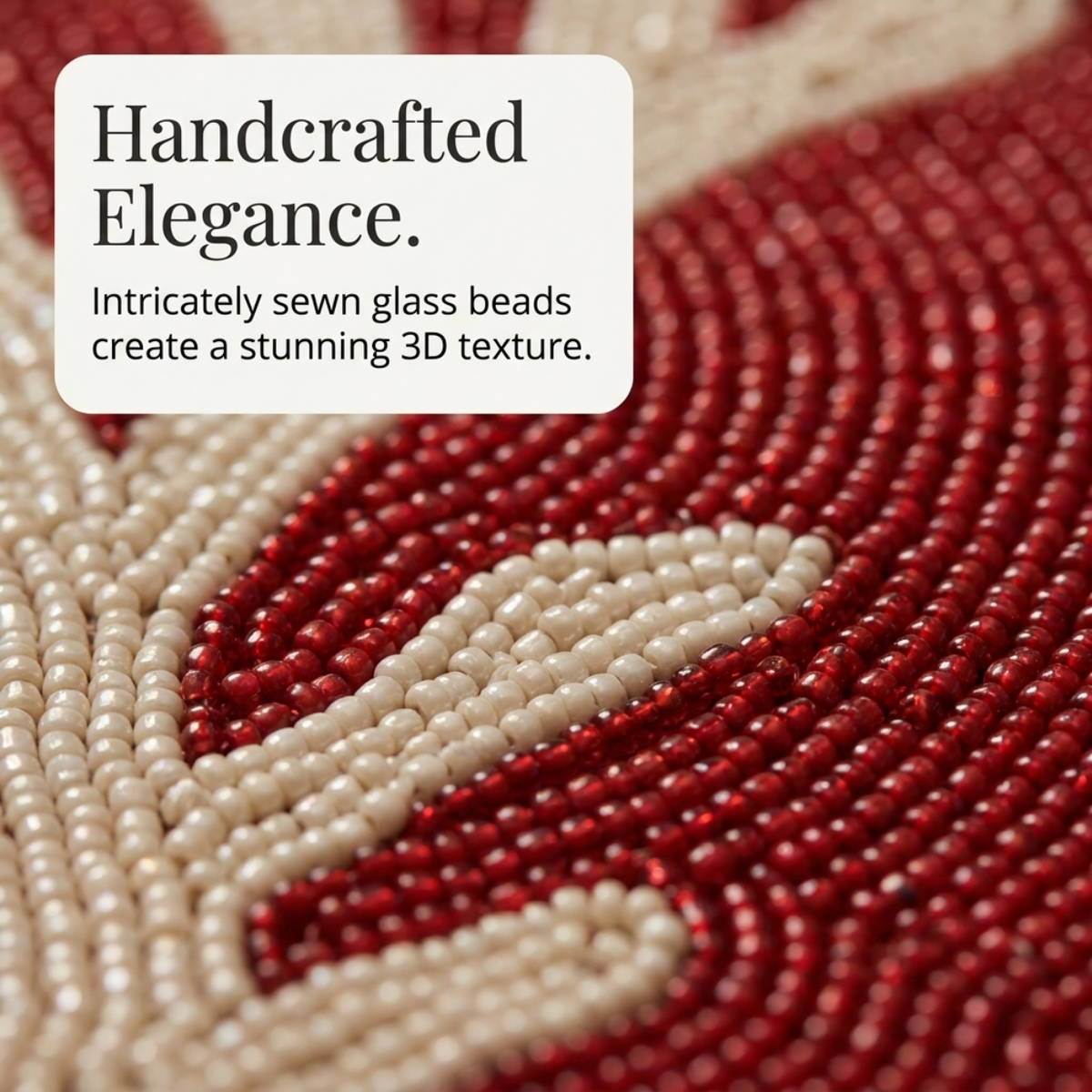 Beaded Placemats – Handmade Round Red Glass Bead Table Mats, Elegant Dining Décor 14 Inch