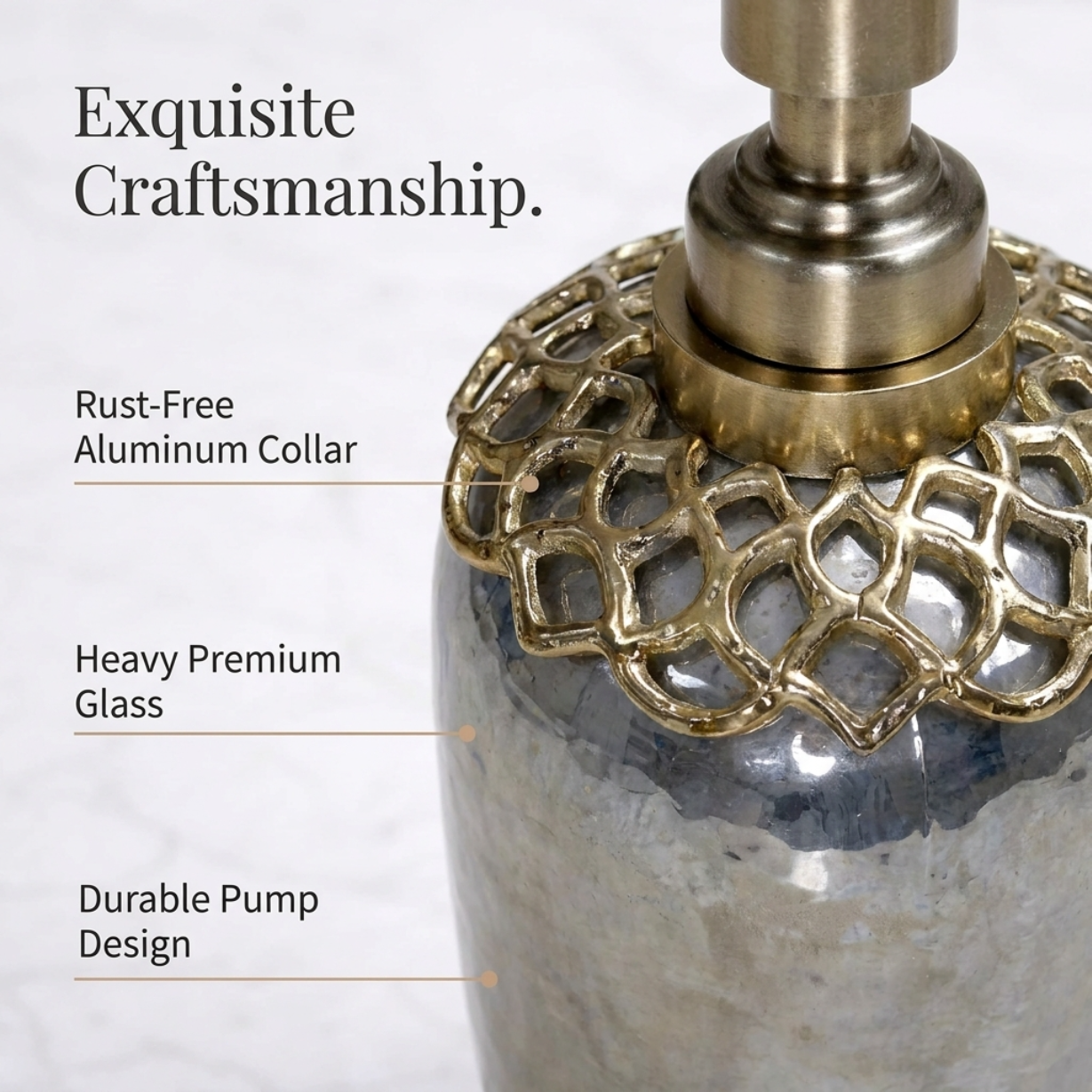 Liquid Soap Dispenser – Brass and Glass Decorative Bathroom Soap Pump with Corrosion Resistant Pump