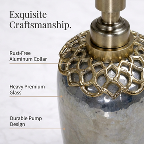 Liquid Soap Dispenser – Brass and Glass Decorative Bathroom Soap Pump with Corrosion Resistant Pump