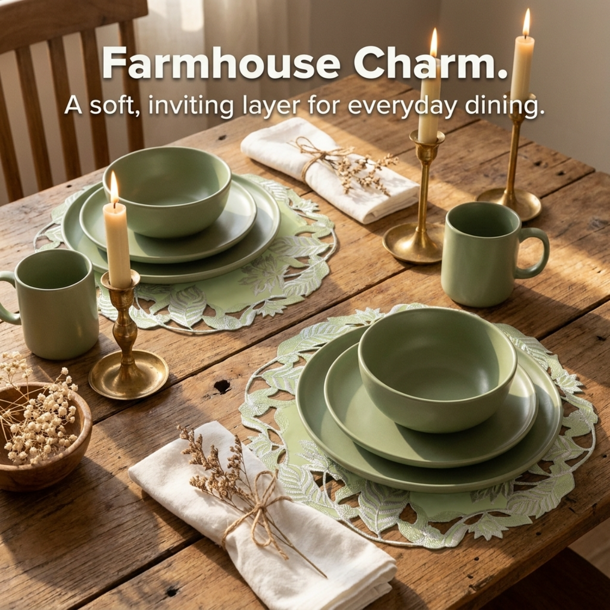 Light Green Linen Doilies – Daulton, 15 Inch