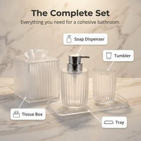 Acrylic Bathroom Set – Modern Bathroom Accessories with Soap Dispenser Pump & Tray