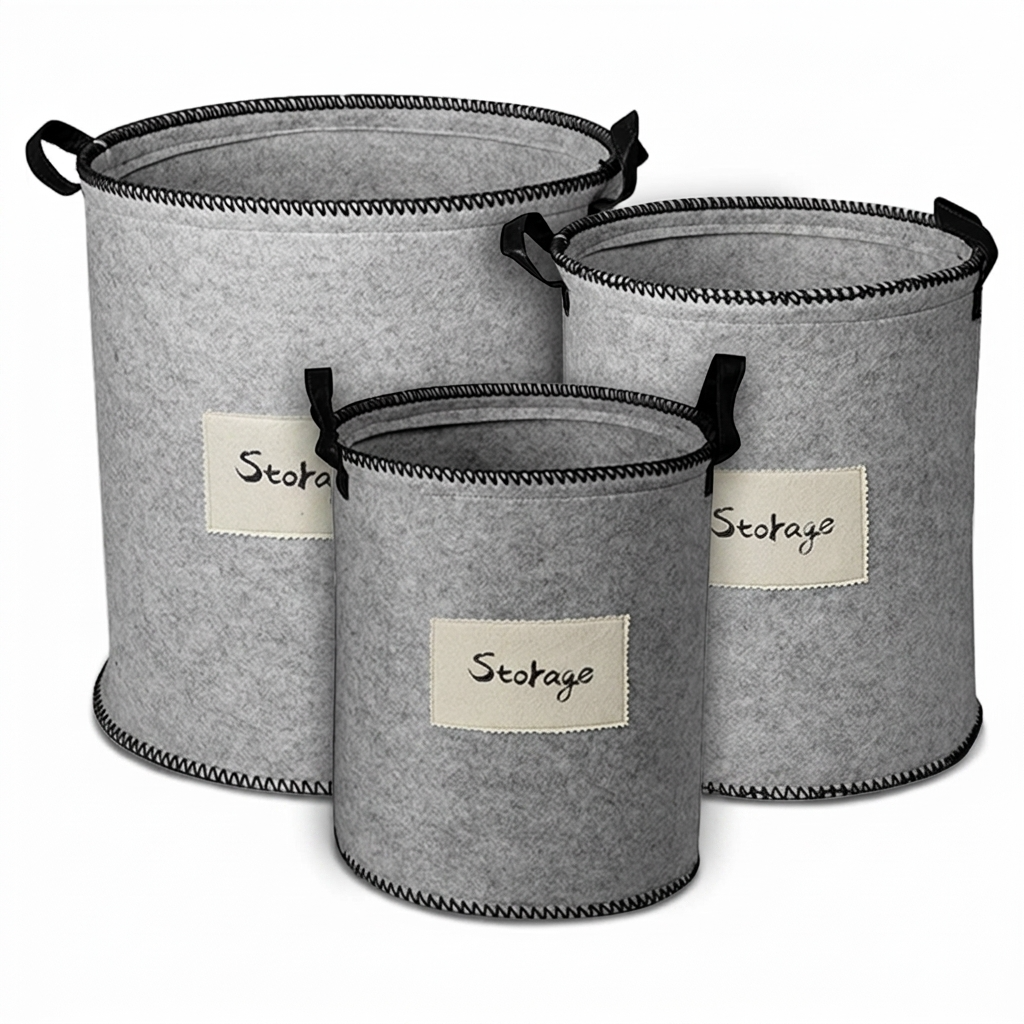Felt Laundry Hamper - Gray Laundry Basket Set of 3 with Durable Fabric & Sturdy Handles