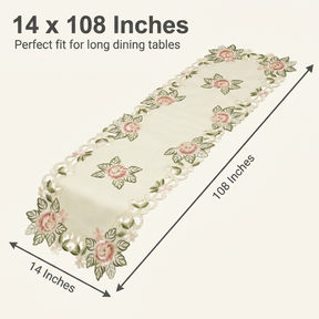 European Embroidery Table Runner – Cream Vintage Linen for Dining Table Decor