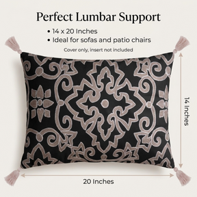 Throw Pillow Covers - Embroidered Black Beige Linen Cushion Cover Sets 18x18 Inches