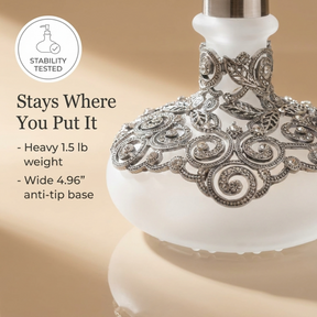 Soap Dispenser - Elegant Frosted Glass Bathroom Lotion Pump Bottle with Rhinestones