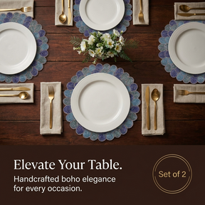 Beaded Placemats – Round Blue Green Table Mats | Heat & Scratch Resistant 15 Inch