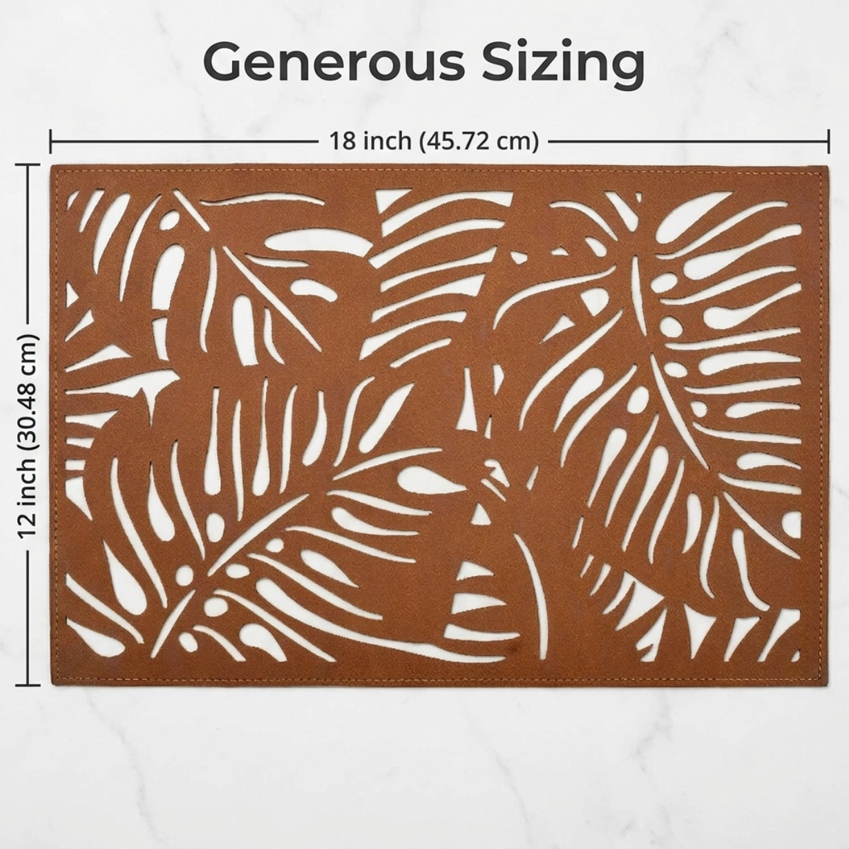 Leather Placemats - Monstera Leaf Design | Set of 6 PU Embossed Mats
