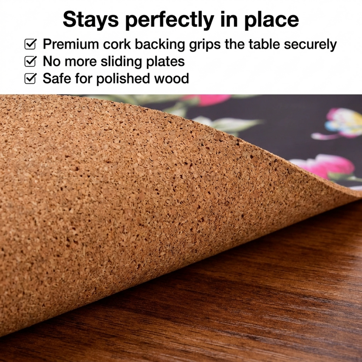 Floral Cork Placemats – Cork Backed, Heat Resistant Indoor Outdoor Table Mats