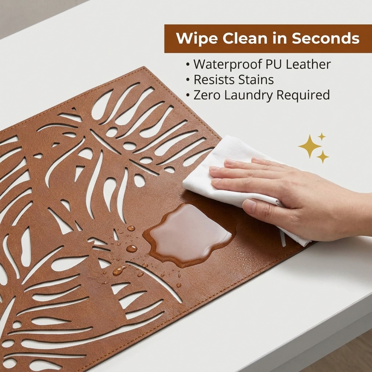 Leather Placemats - Monstera Leaf Design | Set of 6 PU Embossed Mats