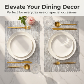 Set of six PVC cut out placemats by AMF032-SLV featuring stylish, durable designs for dining table decoration.