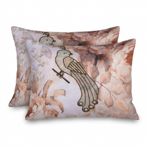 Floral Throw Pillow Covers - Bird Design Cushions With Zipper Closure