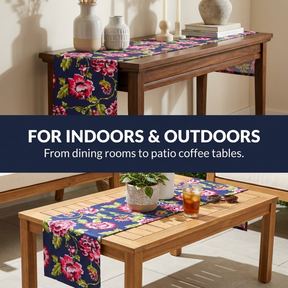 Blue Table Runner - Floral Polyester Indoor Outdoor Decorative Table Cloth