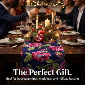 Blue Table Runner - Floral Polyester Indoor Outdoor Decorative Table Cloth