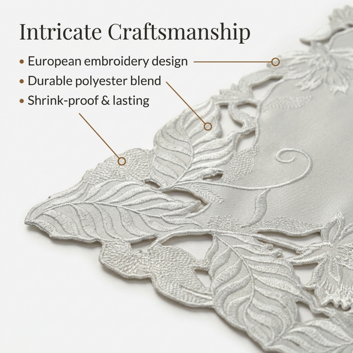 European Embroidered Placemats - Rustic Gray Table Mats 14x20 Inch for Indoor Outdoor