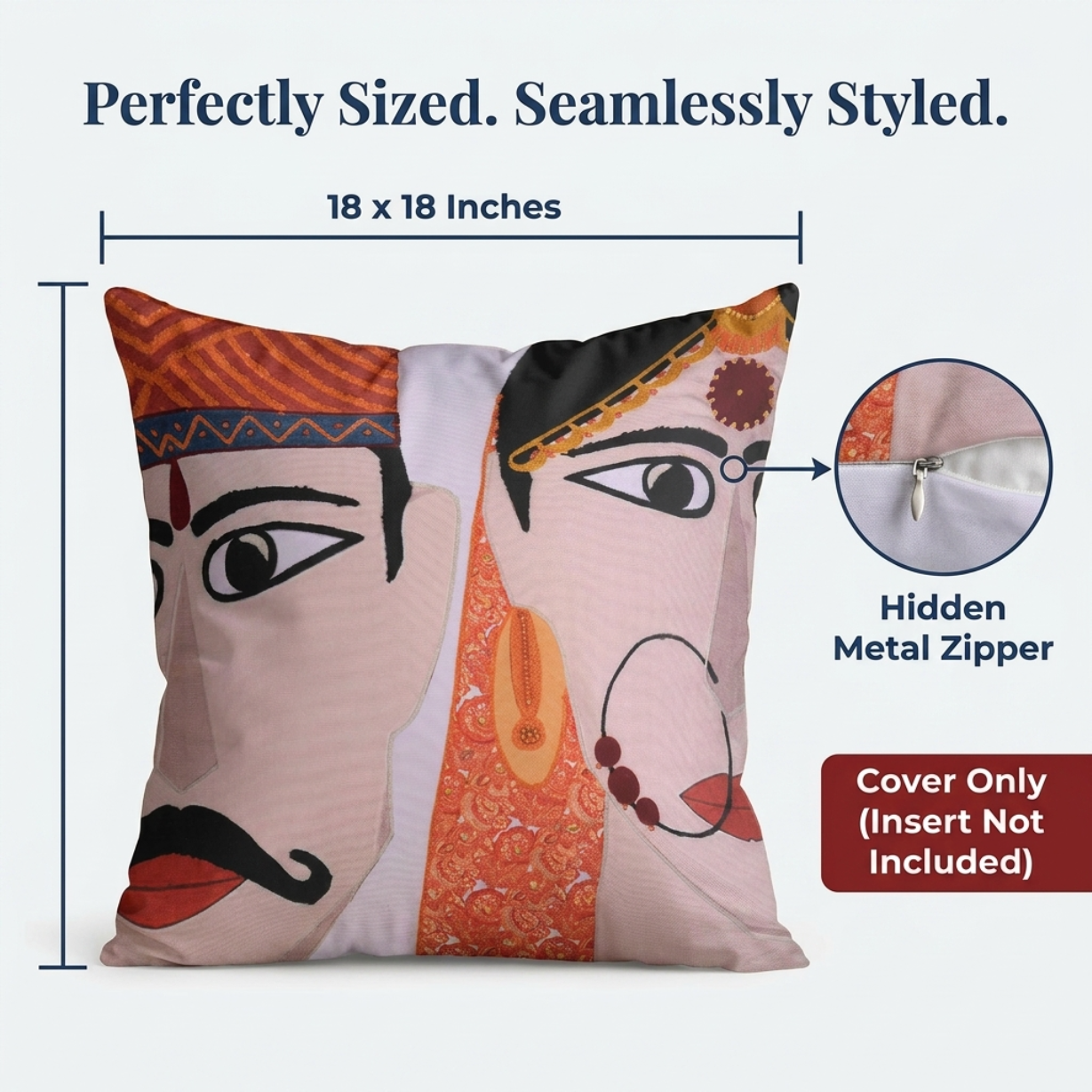 Throw Pillow Covers - Set of 2 or 4 Decorative Cushions with Man Woman Design, 18x18 Inches