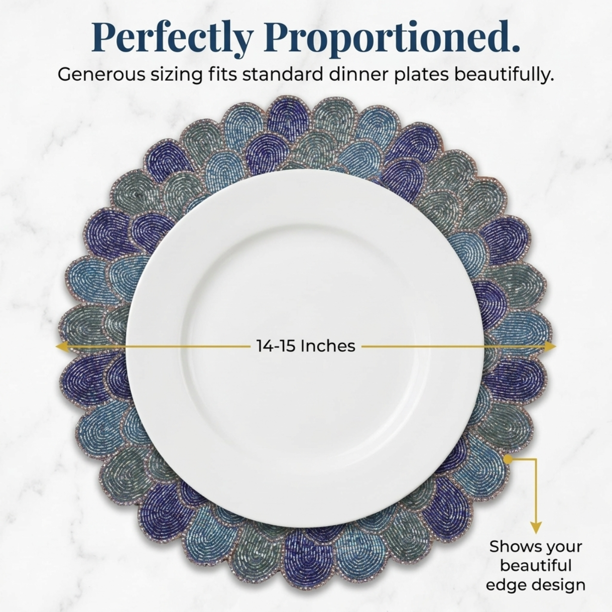 Beaded Placemats – Round Blue Green Table Mats | Heat & Scratch Resistant 15 Inch